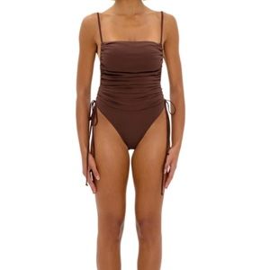NEW Andrea Iyamah Hadan cocoa ruched one piece brown womens M
